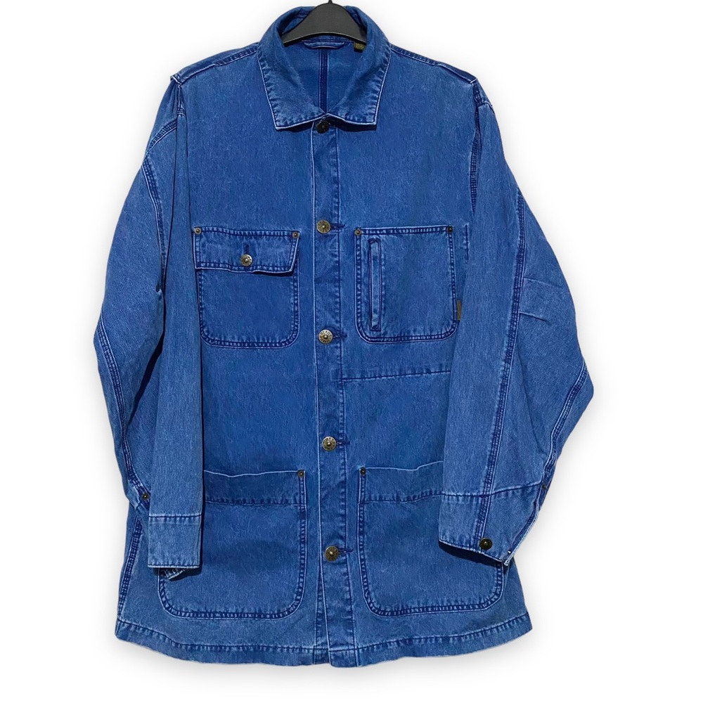 Timberland Chore Jacket Coat Denim M L XL XXL Chest 54” Blue Utility Oversized - Picture 1 of 16
